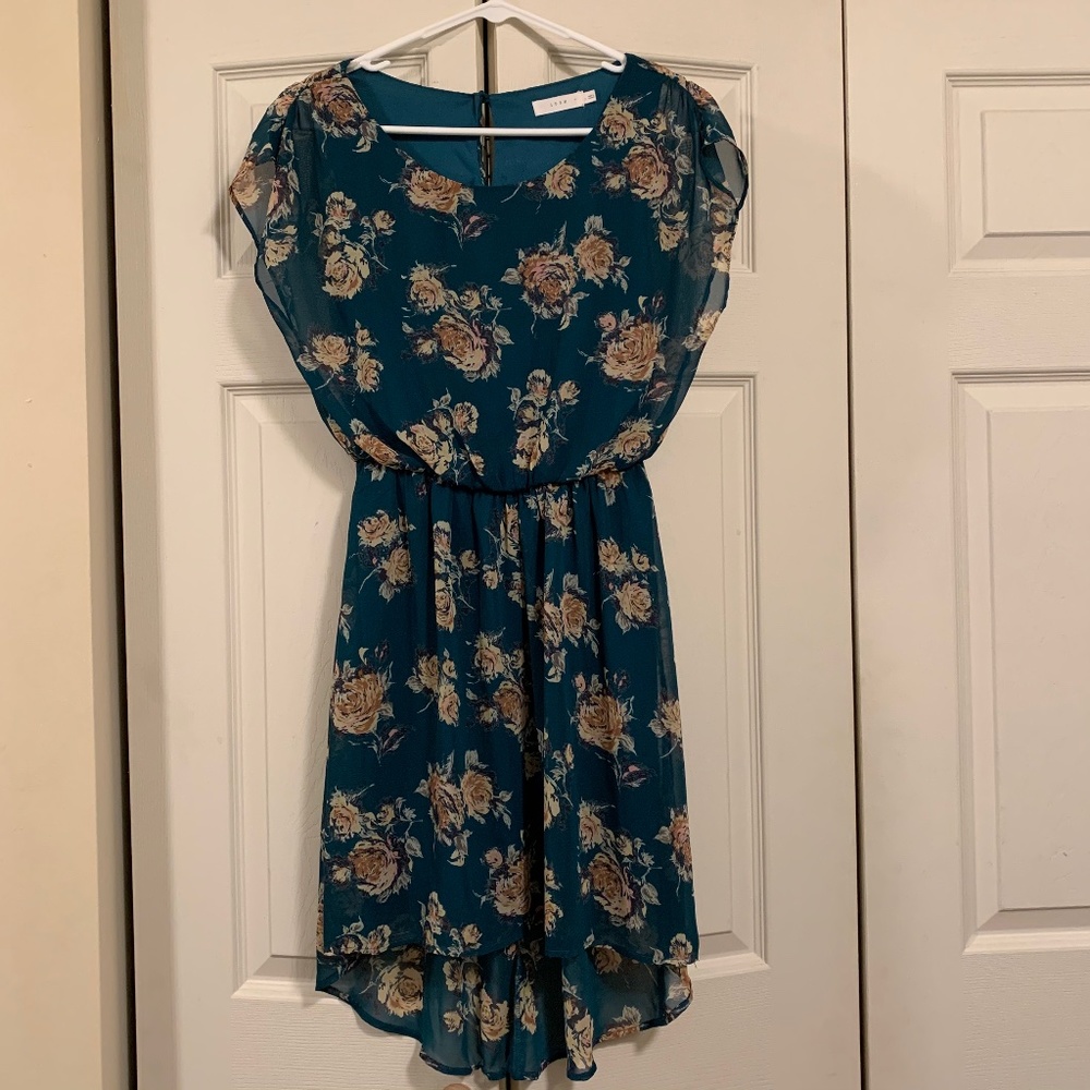 Lush Green & Floral High Low Dress Size Small